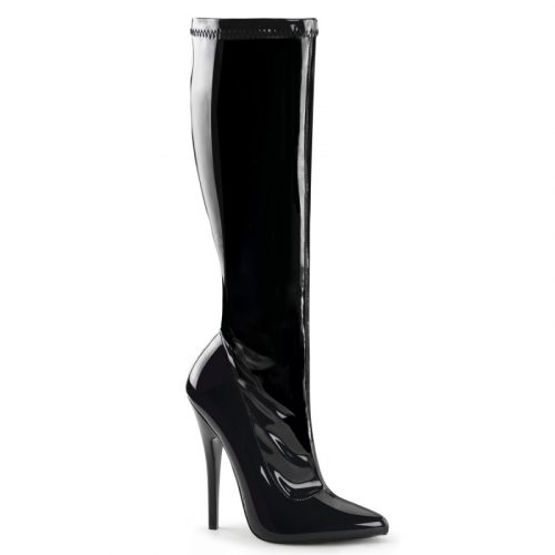 Black Knee High Stretch Patent Boots