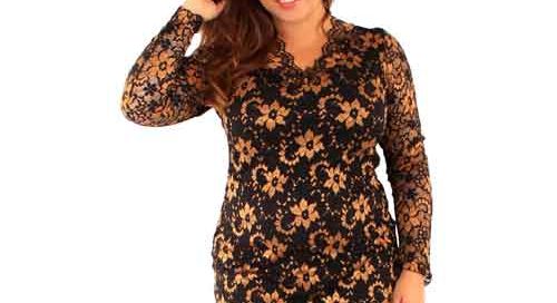 Gold and Black V Neck lace Dress