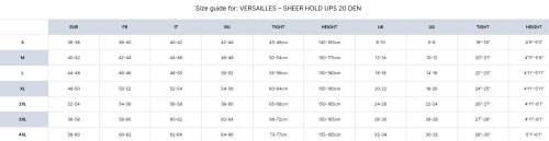 Cette hosiery size table