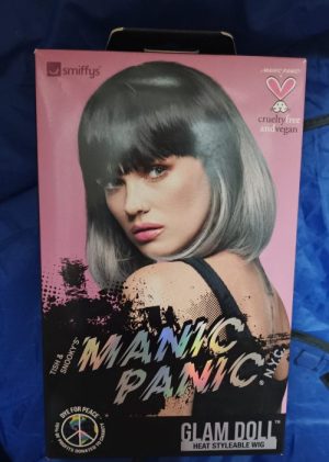 manic panic grey black bob wig