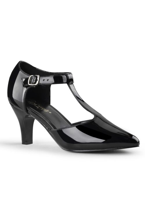 divine-415 w low heel ladies court shoes with t bar strap