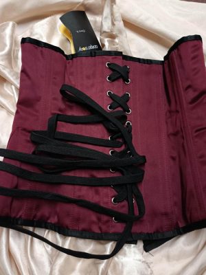 steampunk-burgundy-under bust-corset-back view