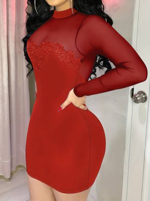 red-bodycon-dress-withseethrough cleavage and sleeves