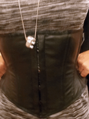 leather wasie black worn by model