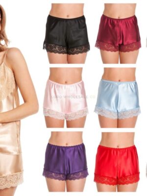 Satin French knickers with lace trim